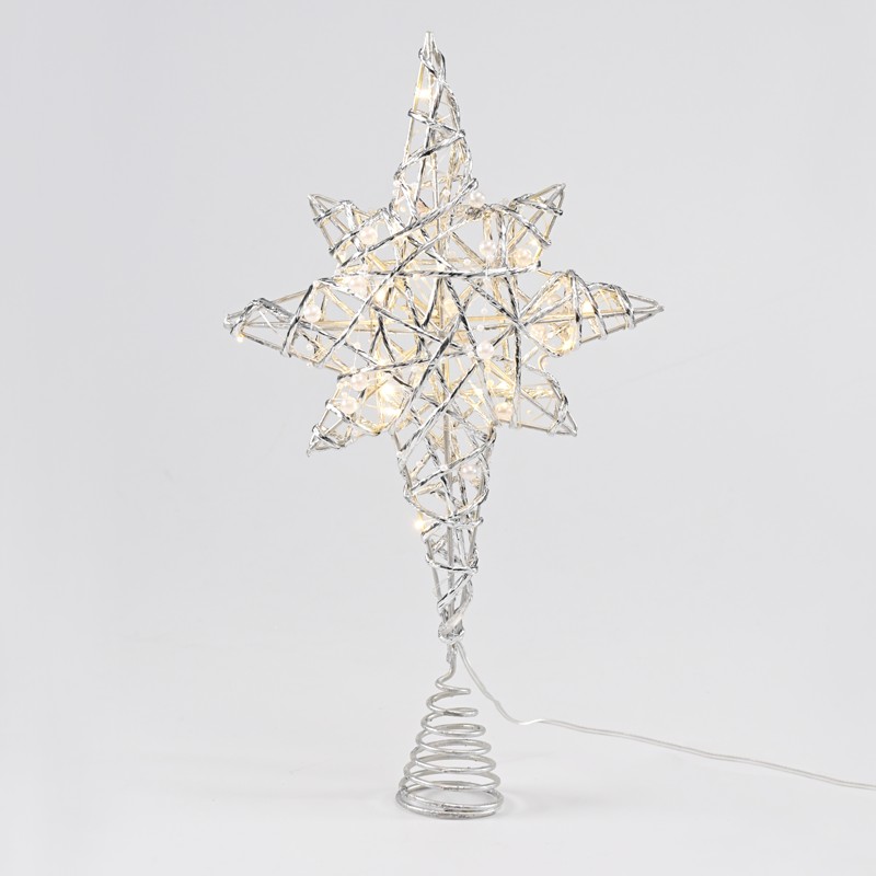 “SILVER & WHITE BEAD STAR ” 20 MINI WW LED ΛΑΜΠ. ΜΠΑΤ. 3ΧΑΑ,IP20 37x5x20cm - ledmania.gr