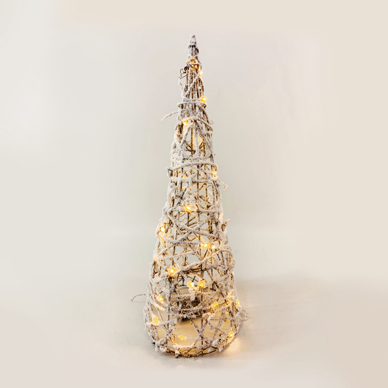 “RATTAN CONE TREE WITH SNOW” 30 MINI WW LED ΛΑΜΠ. ΜΠΑΤ. 3ΧΑΑ,IP20 Φ18.5Χ50CM - ledmania.gr