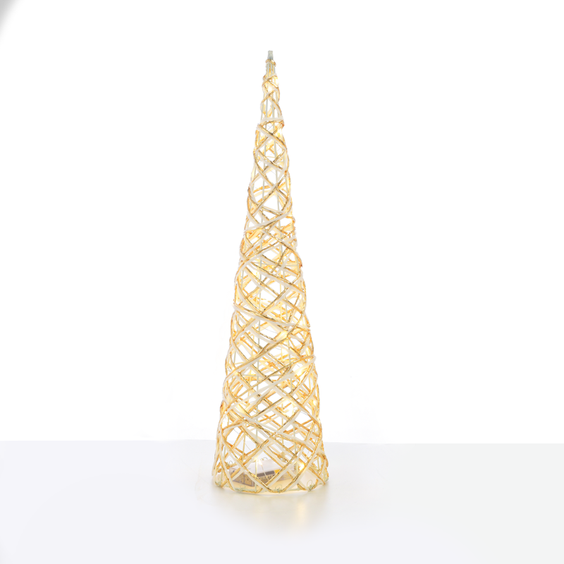 “WHITE & GOLD CONE TREE” 30 MINI WW LED ΛΑΜΠ. ΜΠΑΤ. 3ΧΑΑ,IP20 Φ17X60CM - ledmania.gr