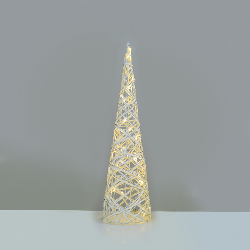 “WHITE & SILVER CONE TREE” 30 MINI WW LED ΛΑΜΠ. ΜΠΑΤ. 3ΧΑΑ,IP20 Φ17X60CM - ledmania.gr