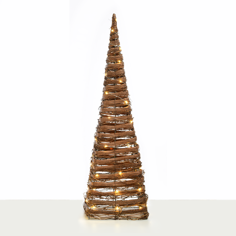 "NATURAL RATTAN CONE TREE" 50 MINI WW LED ΛΑΜΠ. ΜΠΑΤ. 3ΧΑΑ,IP20 Φ27X90CM - ledmania.gr