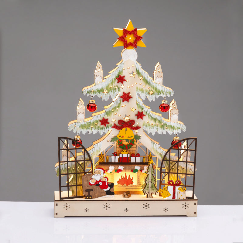 WOODEN XMAS TREE WITH FIREPLACE 16 LED ΘΕΡΜΑ  ΔΙΑΚΟΣΜΗΤΙΚΟ ΜΠΑΤ 2ΧΑΑ IP20 21.5x6x40cm - ledmania.gr
