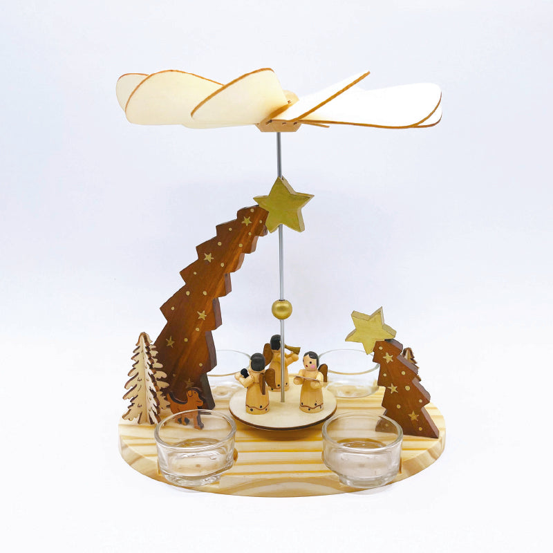 WOODEN TEA LIGHT PYRAMID ANGELS ΔΙΑΚΟΣΜΗΤΙΚΟ (ΧΩΡΙΣ ΚΕΡΑΚΙΑ) 21x13.5x22cm - ledmania.gr