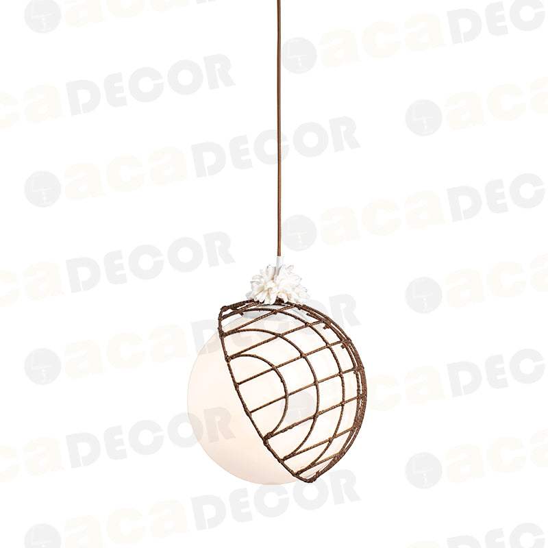 ^ΚΡΕΜΑΣΤΟ Φ/Σ 1ΧΕ27 RATTAN+ΛΕΥΚΟ ΓΥΑΛΙ D33XH120CM AURORA - ledmania.gr