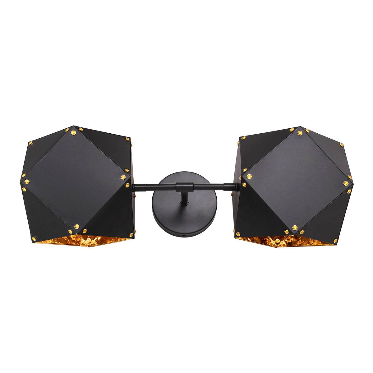 GloboStar® WELLES Replica 00795 Μοντέρνο Φωτιστικό Τοίχου Απλίκα Δίφωτο Μεταλλικό Μαύρο Χρυσό Μ52 x Π21 x Υ17cm - ledmania.gr