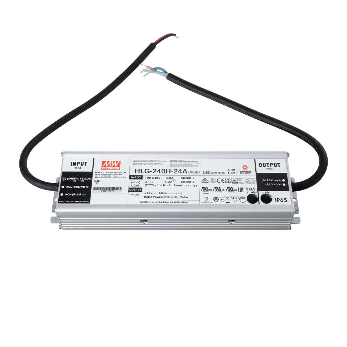 GloboStar® HLG-240H-24A 90793 MEANWELL Αδιάβροχο Ρυθμιζόμενο Μεταλλικό Τροφοδοτικό SELV για Προϊόντα LED 240W 10A - AC 220-240V σε DC 24V - Ρυθμιζόμενο από 22.4VDC έως 25.6VDC - Αδιάβροχο IP65 Μ24.4 x Π6.8 x Υ3.88cm - 3 Years Warranty - ledmania.gr