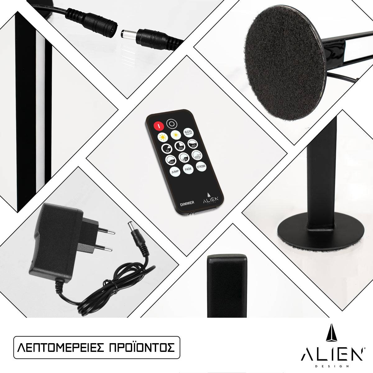 GloboStar® ALIEN-DIVA-BLACK-50-4 ALIEN Design DIVA Μοντέρνο Minimal Nordic Μεταλλικό Φωτιστικό Επιτραπέζιο - Πορτατίφ - Λαμπατέρ Μαύρο LED 8W 800lm με Ασύρματο Χειριστήριο RF & Dimmer IP20 Κόκκινο Μ3 x Π1.6 x Υ50cm - ledmania.gr