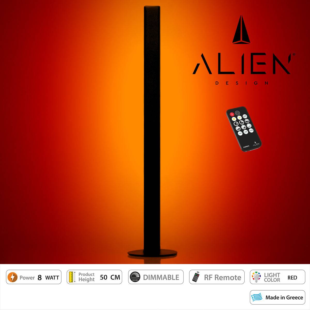 GloboStar® ALIEN-DIVA-BLACK-50-4 ALIEN Design DIVA Μοντέρνο Minimal Nordic Μεταλλικό Φωτιστικό Επιτραπέζιο - Πορτατίφ - Λαμπατέρ Μαύρο LED 8W 800lm με Ασύρματο Χειριστήριο RF & Dimmer IP20 Κόκκινο Μ3 x Π1.6 x Υ50cm - ledmania.gr