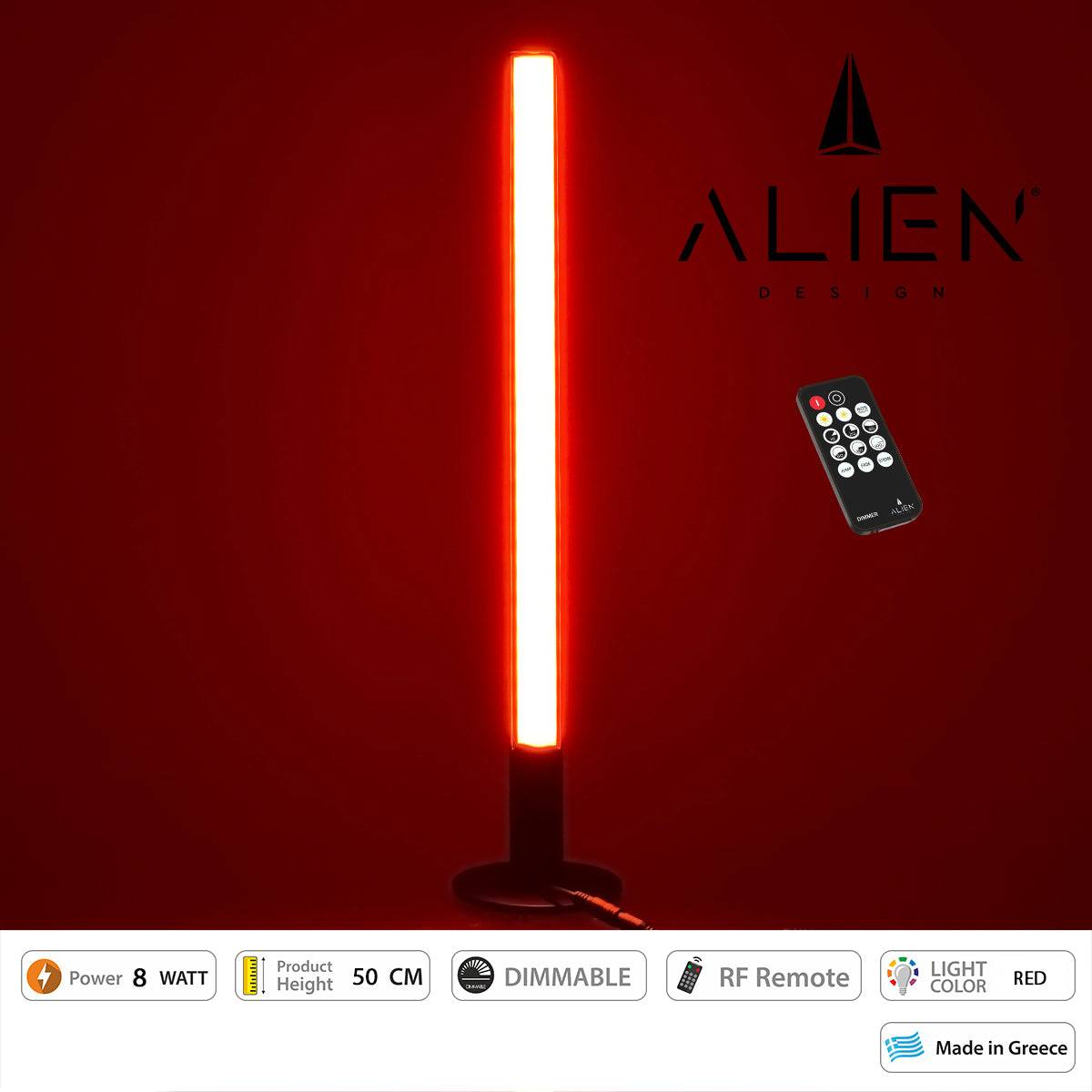 GloboStar® ALIEN-DIVA-BLACK-50-4 ALIEN Design DIVA Μοντέρνο Minimal Nordic Μεταλλικό Φωτιστικό Επιτραπέζιο - Πορτατίφ - Λαμπατέρ Μαύρο LED 8W 800lm με Ασύρματο Χειριστήριο RF & Dimmer IP20 Κόκκινο Μ3 x Π1.6 x Υ50cm - ledmania.gr