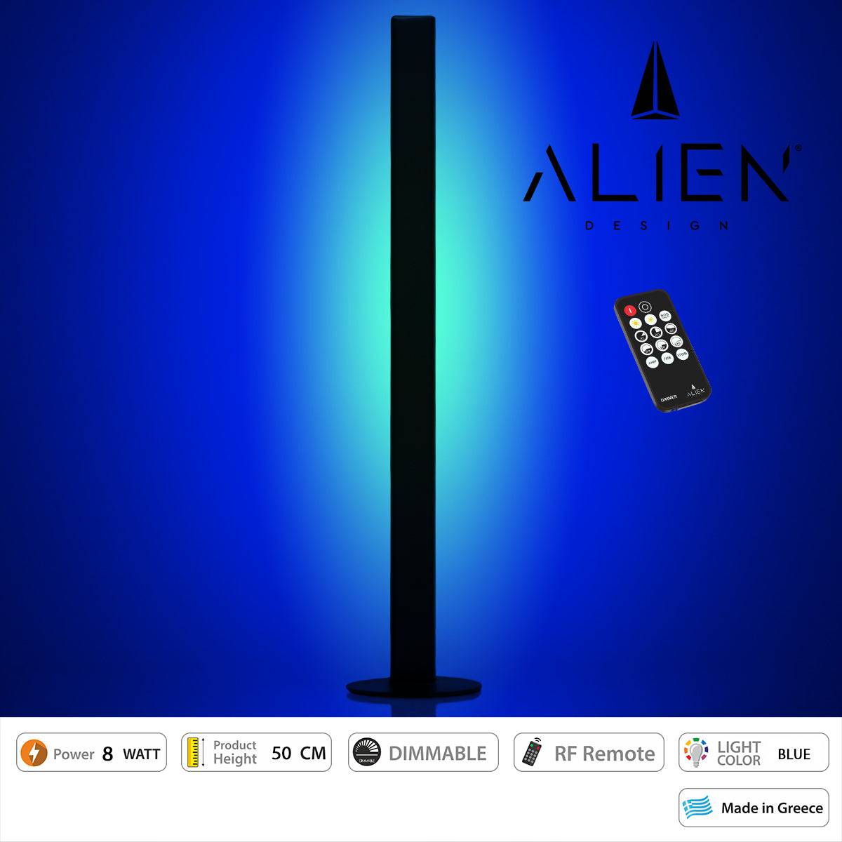 GloboStar® ALIEN-DIVA-BLACK-50-6 ALIEN Design DIVA Μοντέρνο Minimal Nordic Μεταλλικό Φωτιστικό Επιτραπέζιο - Πορτατίφ - Λαμπατέρ Μαύρο LED 8W 800lm με Ασύρματο Χειριστήριο RF & Dimmer IP20 Μπλε Μ3 x Π1.6 x Υ50cm - ledmania.gr