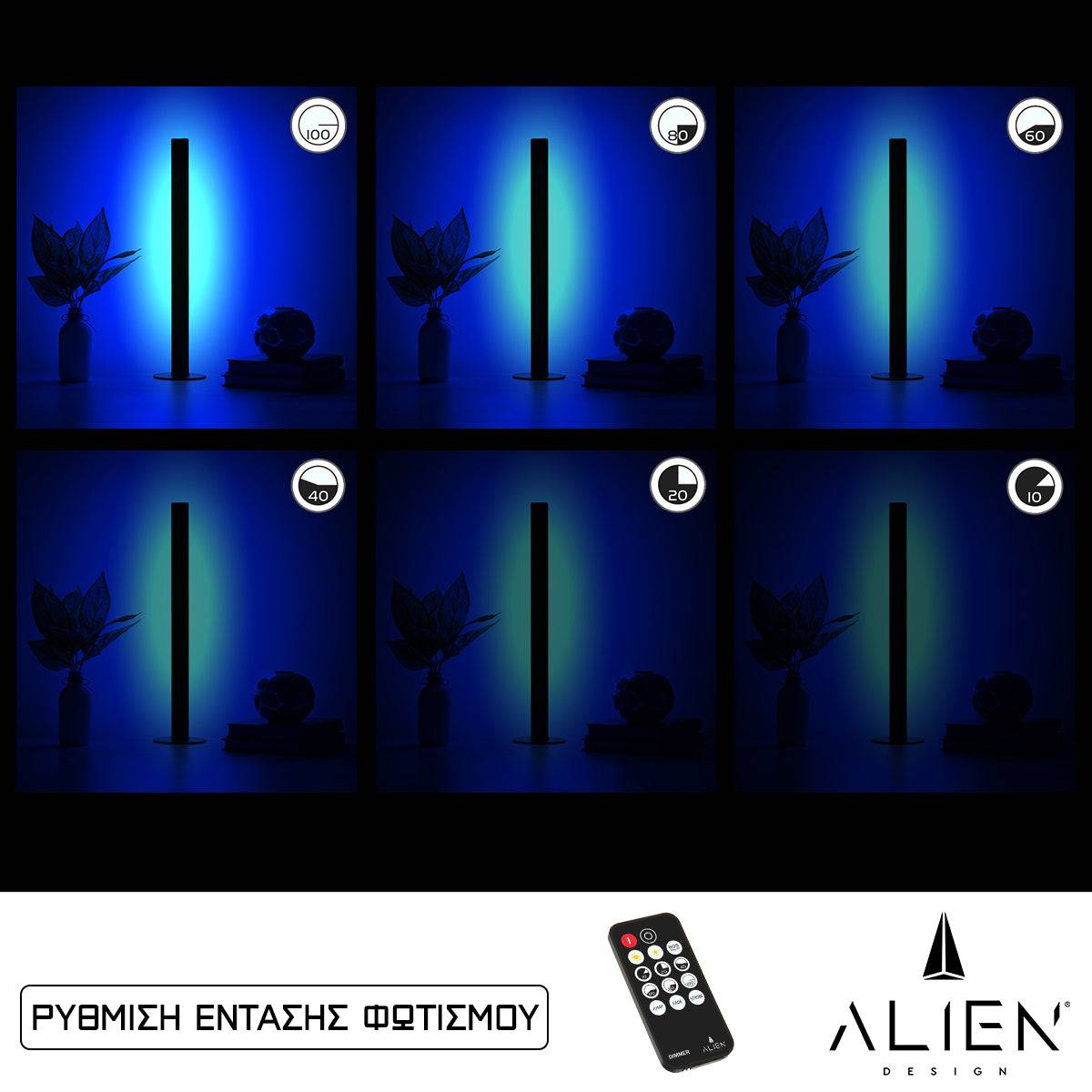 GloboStar® ALIEN-DIVA-BLACK-50-6 ALIEN Design DIVA Μοντέρνο Minimal Nordic Μεταλλικό Φωτιστικό Επιτραπέζιο - Πορτατίφ - Λαμπατέρ Μαύρο LED 8W 800lm με Ασύρματο Χειριστήριο RF & Dimmer IP20 Μπλε Μ3 x Π1.6 x Υ50cm - ledmania.gr