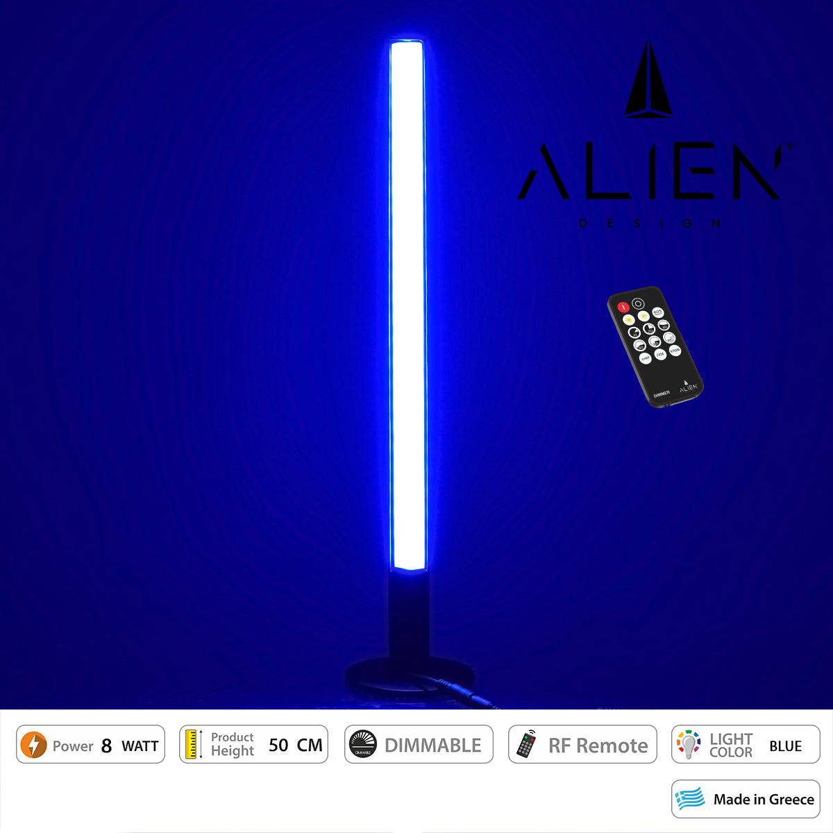 GloboStar® ALIEN-DIVA-BLACK-50-6 ALIEN Design DIVA Μοντέρνο Minimal Nordic Μεταλλικό Φωτιστικό Επιτραπέζιο - Πορτατίφ - Λαμπατέρ Μαύρο LED 8W 800lm με Ασύρματο Χειριστήριο RF & Dimmer IP20 Μπλε Μ3 x Π1.6 x Υ50cm - ledmania.gr