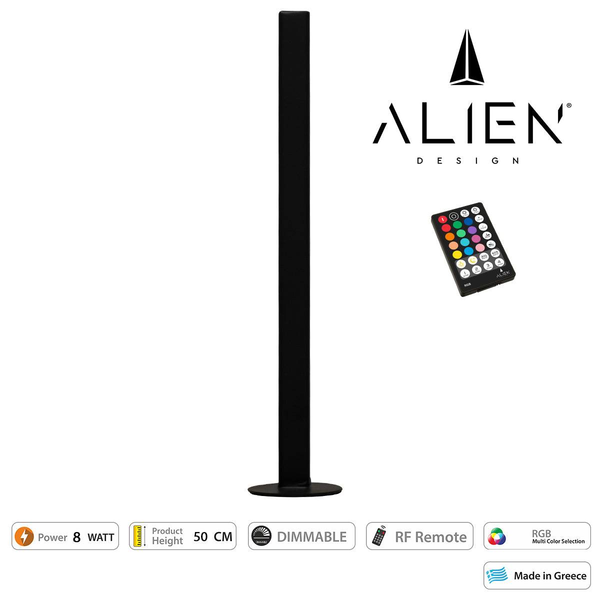GloboStar® ALIEN-DIVA-BLACK-50-8 ALIEN Design DIVA Μοντέρνο Minimal Nordic Μεταλλικό Φωτιστικό Επιτραπέζιο - Πορτατίφ - Λαμπατέρ Μαύρο LED 8W 800lm με Ασύρματο Χειριστήριο RF & Dimmer IP20 Πολύχρωμο RGB Μ3 x Π1.6 x Υ50cm - ledmania.gr