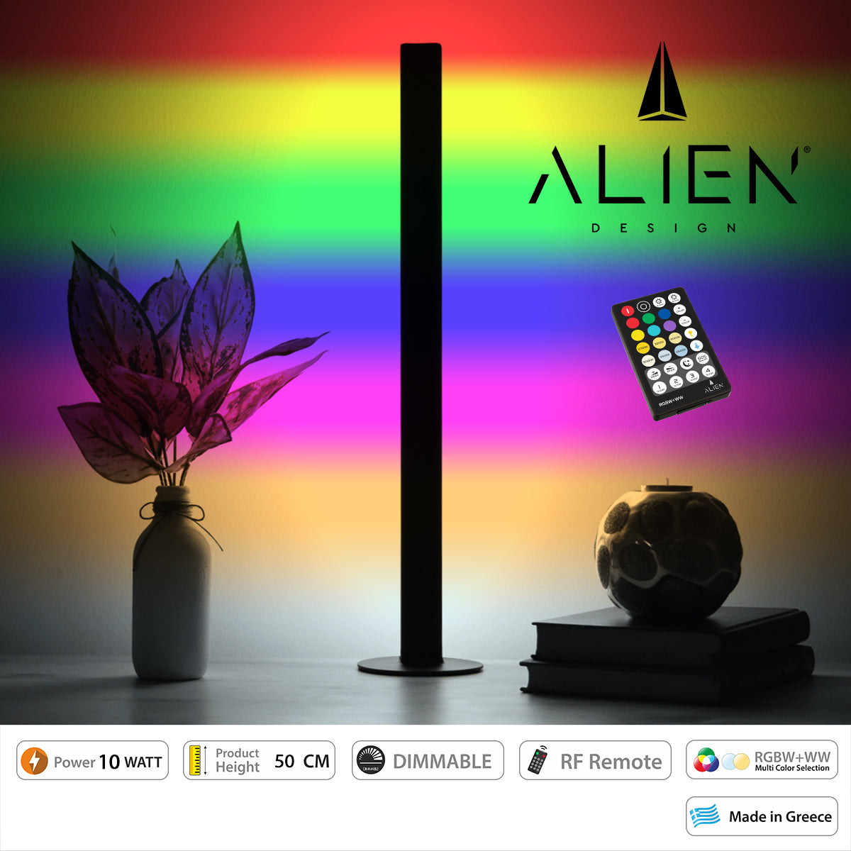 GloboStar® ALIEN-DIVA-BLACK-50-9 ALIEN Design DIVA Μοντέρνο Minimal Nordic Μεταλλικό Φωτιστικό Επιτραπέζιο - Πορτατίφ - Λαμπατέρ Μαύρο LED 10W 1500lm με Ασύρματο Χειριστήριο RF & Dimmer IP20 Πολύχρωμο + CCT - RGBW + WW Μ3 x Π1.6 x Υ50cm - ledmania.gr
