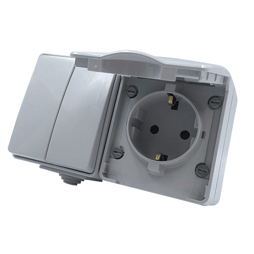 ARMY ΔΙΑΚ. Κ/Μ 1+1P 10AX 250VAC & ΠΡΙΖΑ ΣΟΥΚΟ ΑΣΦΑΛ. 1x2P+E 16A 250VAC IP55 ΕΠΙΤ. ΟΡΙΖΟΝ ΣΤΕΓΑΝ ΓΚΡΙ - ledmania.gr
