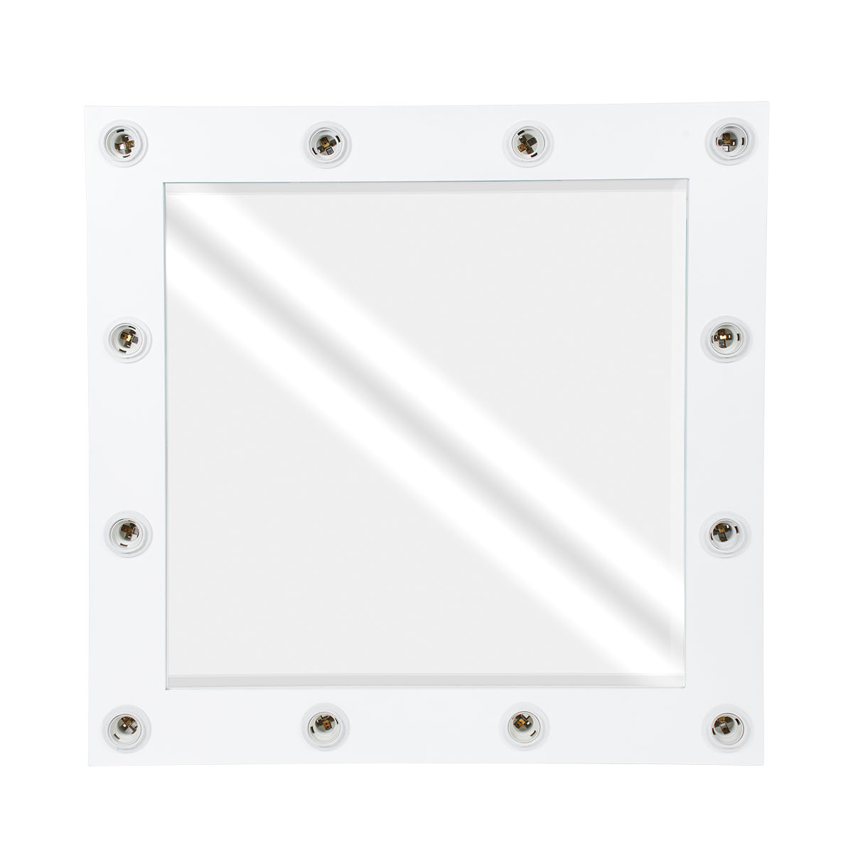GloboStar® MAKEUP MIRROR-80x80-4 Μοντέρνος Καθρέπτης Μακιγιάζ με Πλαίσιο Φυσικού Ξύλου με Διακόπτη On/Off 12 x E27 AC220-240V - Μ80 x Π7 x Υ80cm - Λευκή Λάκα - ledmania.gr