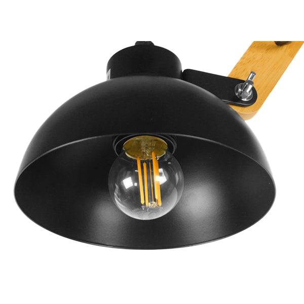 GloboStar® OLD SCHOOL 01094 Μοντέρνο Φωτιστικό Οροφής Πολύφωτο Μαύρο Μεταλλικό με Φυσικό Ξύλο Καμπάνα Φ75 x Y38cm - ledmania.gr