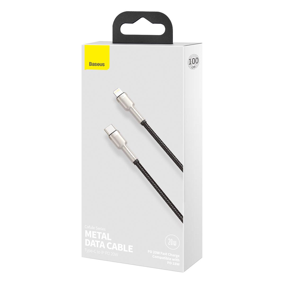 BASEUS CABLE CAFULE METAL USB-C - LIGHTNING 20W 1M BLACK - ledmania.gr