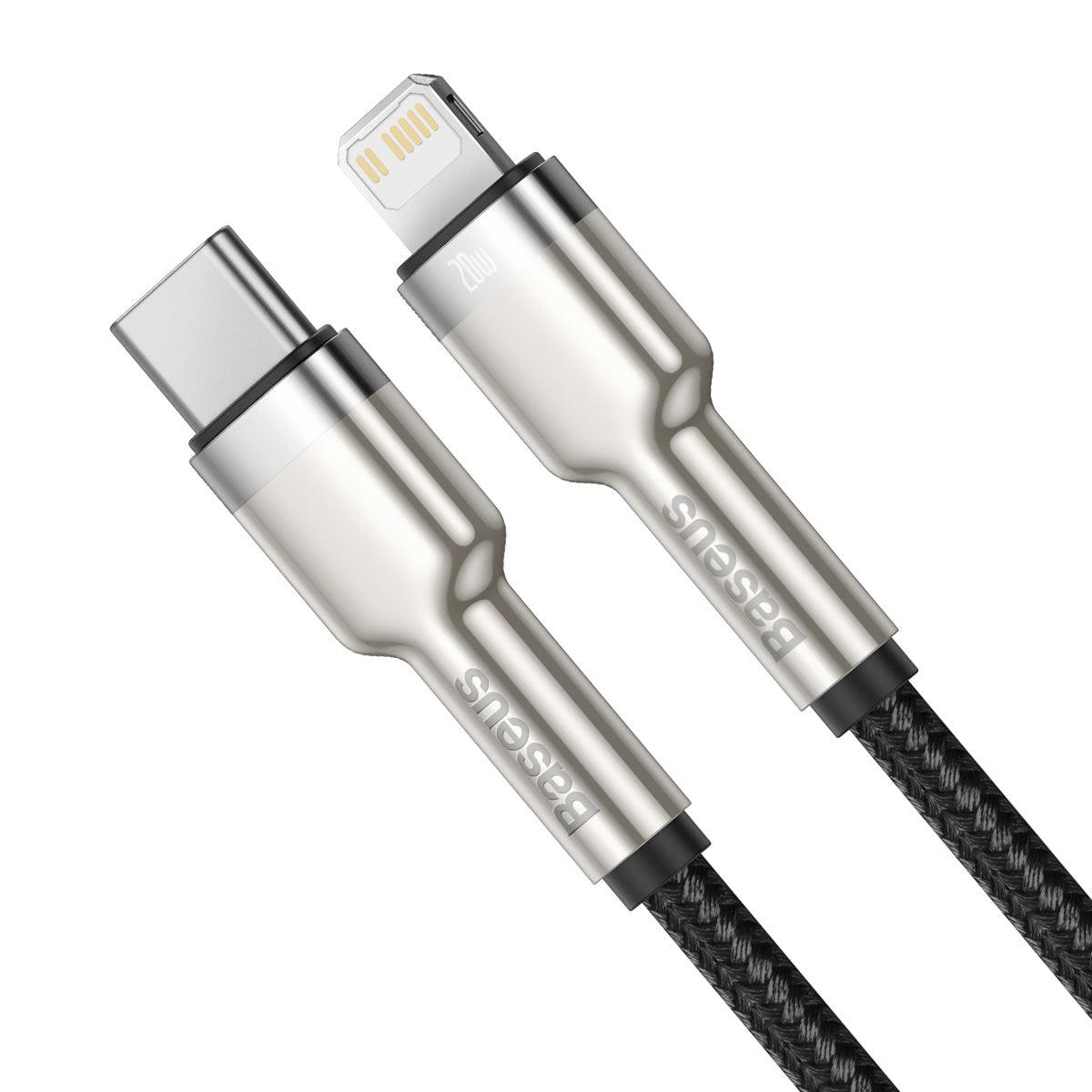 BASEUS CABLE CAFULE METAL USB-C - LIGHTNING 20W 1M BLACK - ledmania.gr