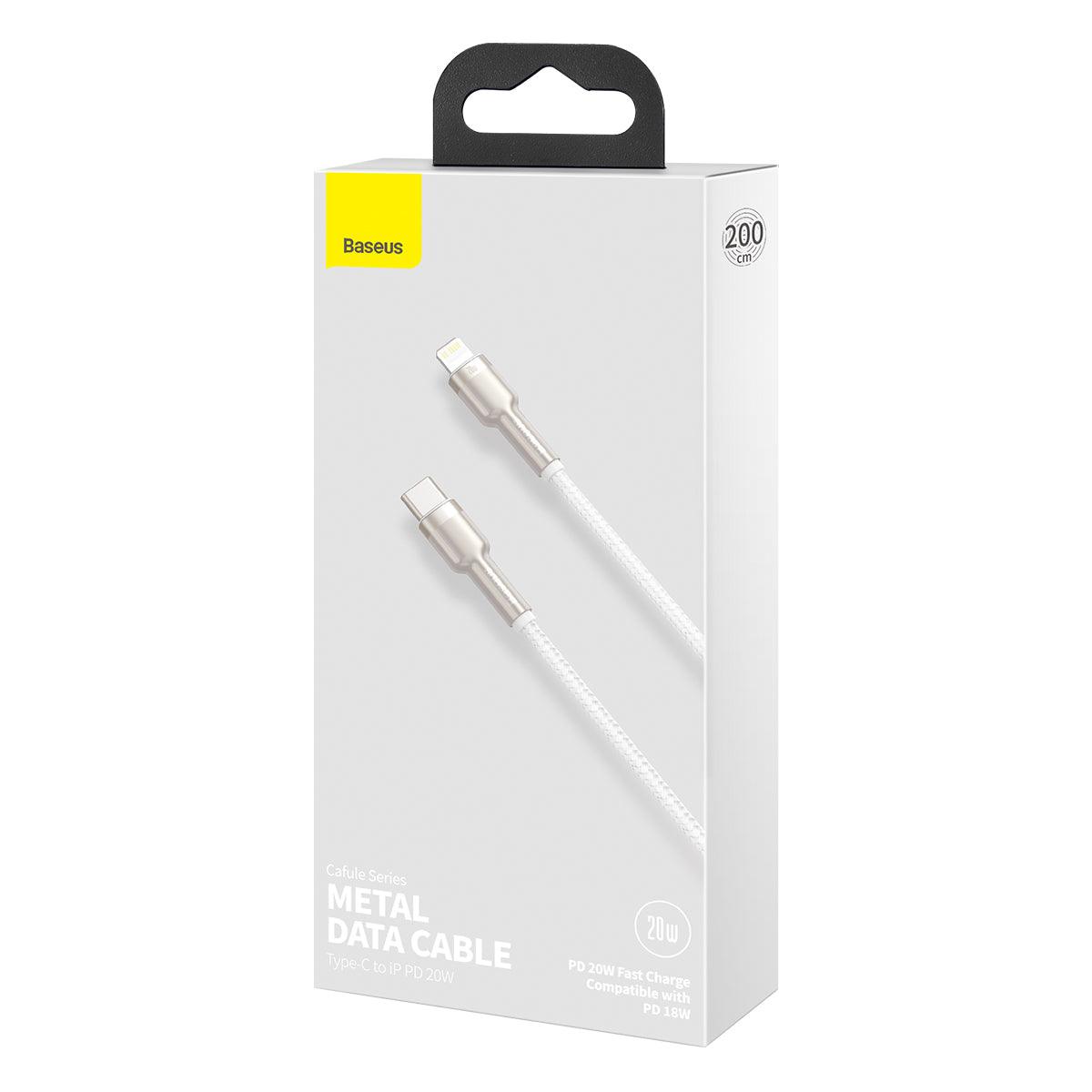 BASEUS CABLE CAFULE METAL USB-C - LIGHTNING 20W 2M WHITE - ledmania.gr