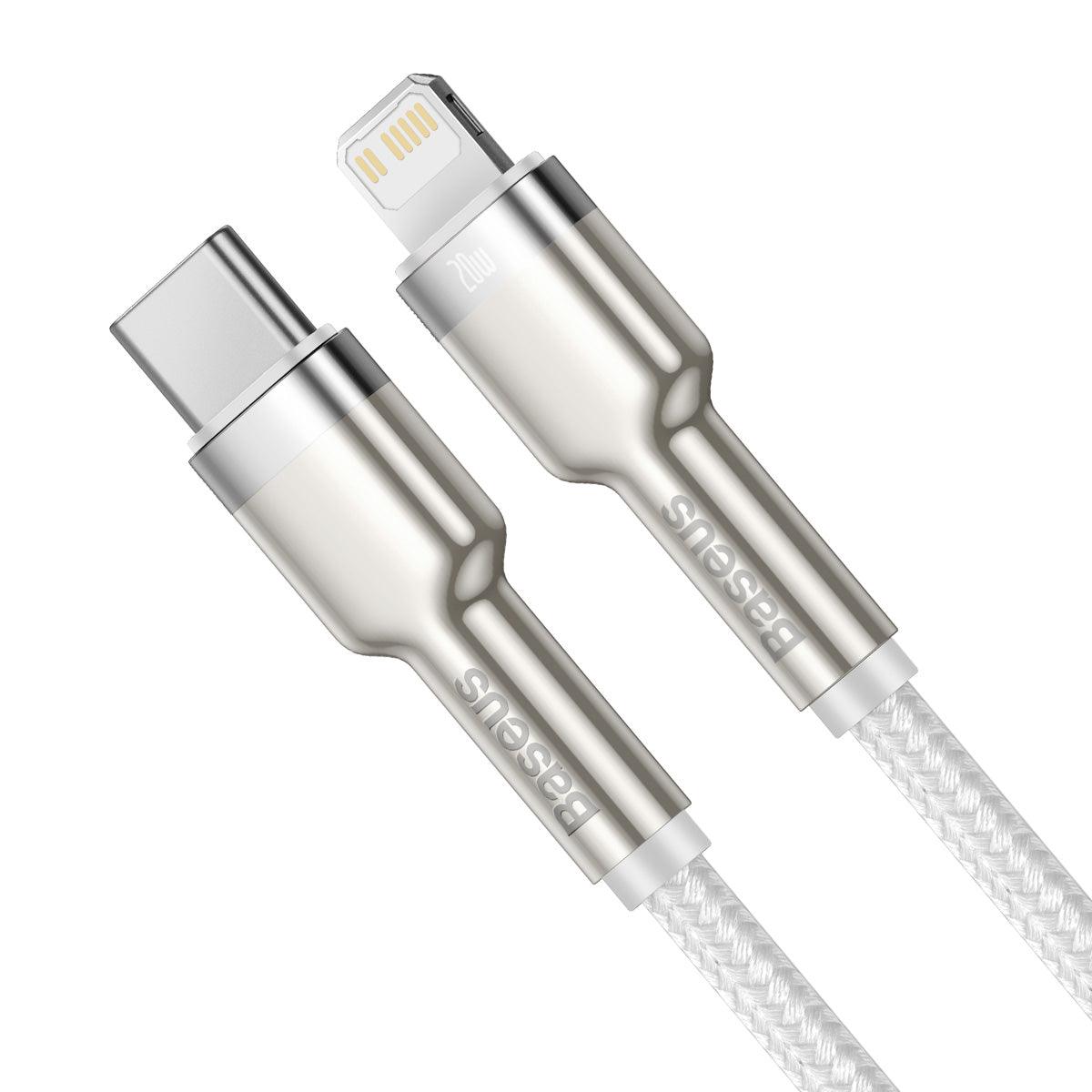 BASEUS CABLE CAFULE METAL USB-C - LIGHTNING 20W 2M WHITE - ledmania.gr