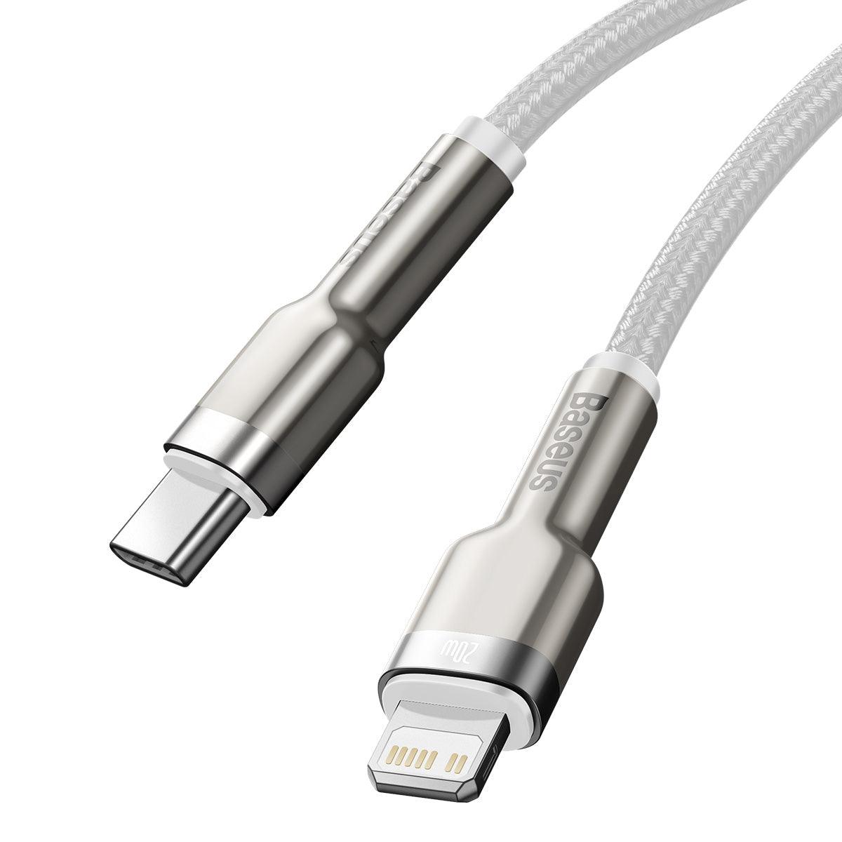 BASEUS CABLE CAFULE METAL USB-C - LIGHTNING 20W 2M WHITE - ledmania.gr