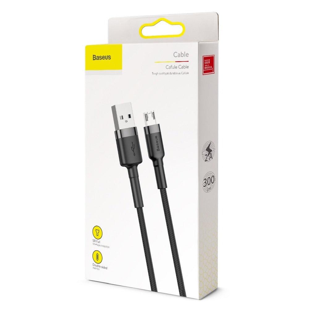 BASEUS CABLE CAFULE MICRO 2,4A 3M GRAY-BLACK CAMKLF-B91 - ledmania.gr