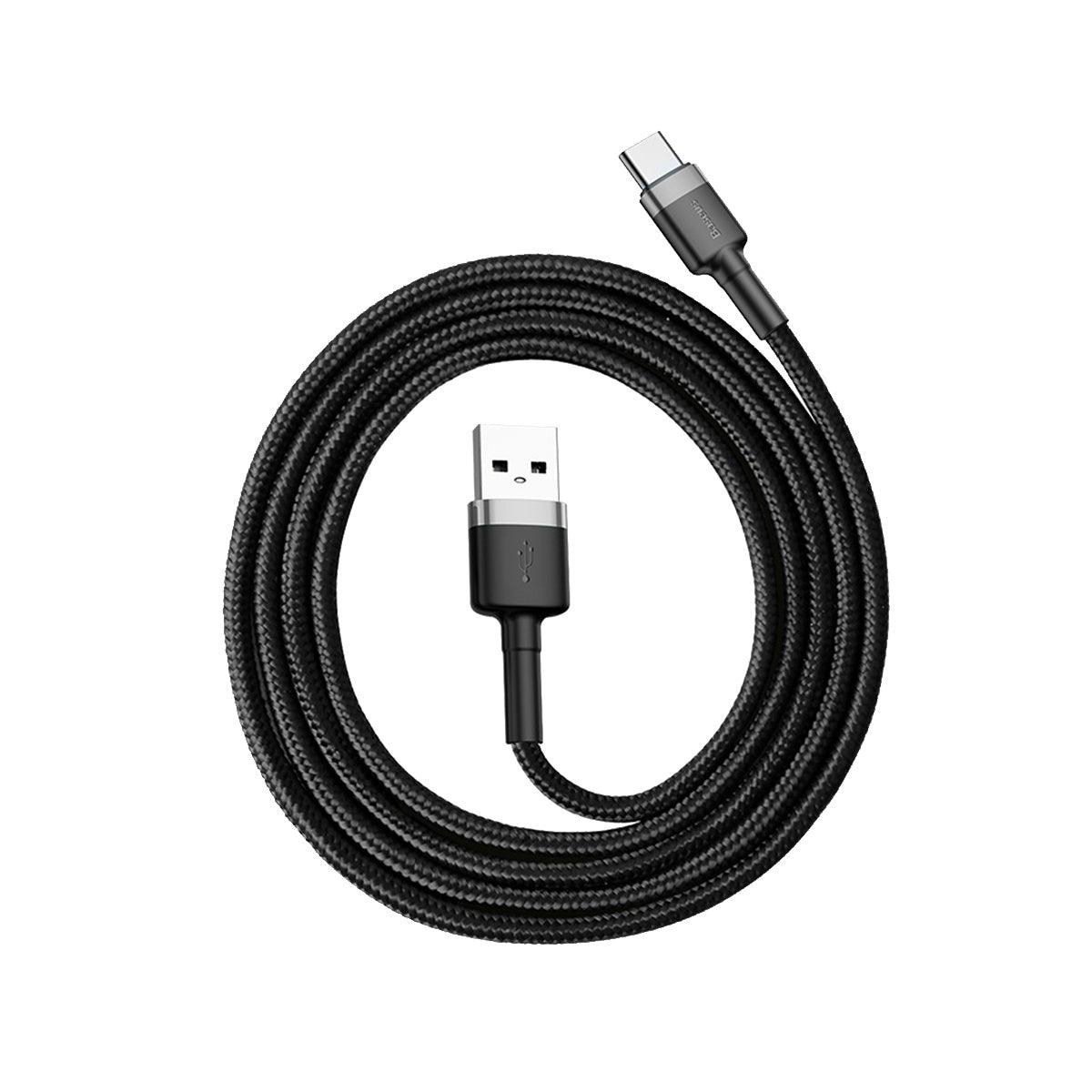 BASEUS CABLE CAFULE TYPE-C 2M GRAY BLACK 2A (CATKLF-CG1) - ledmania.gr