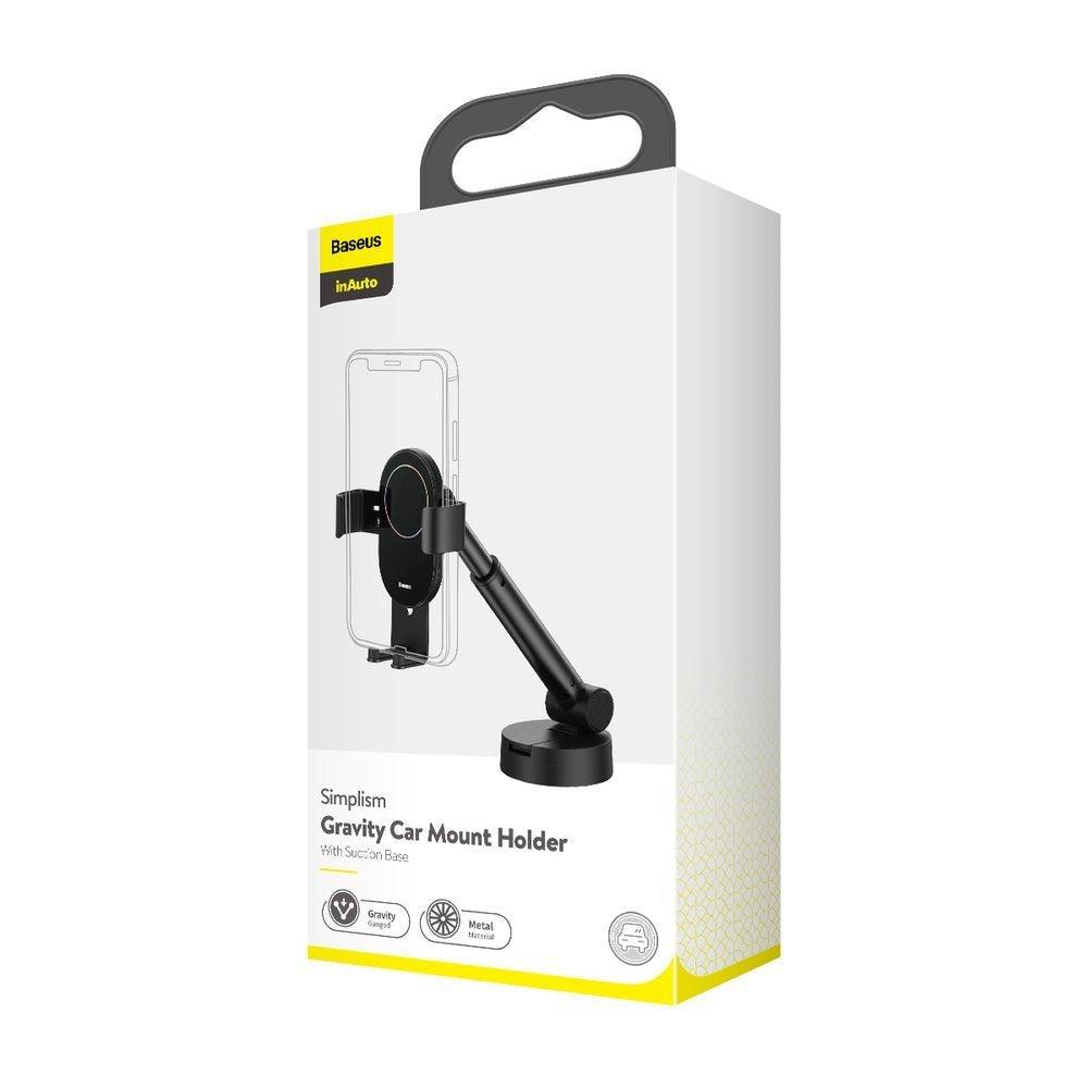 BASEUS GRAVITY CAR HOLDER SIMPLISM WINDSHIELD OR DASHBOAD MOUNT (SUYL-JY01) BLACK - ledmania.gr