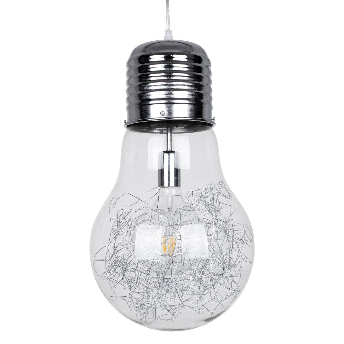 GloboStar® LAMP 01677 Μοντέρνο Κρεμαστό Φωτιστικό Οροφής Μονόφωτο Ασημί Νίκελ Μεταλλικό Διάφανο Γυαλί Φ30 x Υ52cm - ledmania.gr