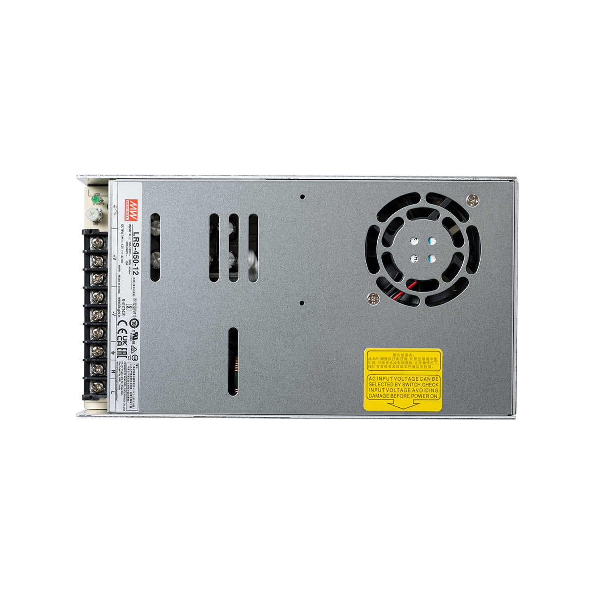 GloboStar® LRS-450-12 90786 MEANWELL Ρυθμιζόμενο Μεταλλικό Τροφοδοτικό PELV για Προϊόντα LED 450W 37.5A - AC 220-240V σε DC 12V - Ρυθμιζόμενο από 10.2VDC έως 13.8VDC - IP20 Μ22.5 x Π12.4 x Υ3.5cm - 3 Years Warranty - ledmania.gr