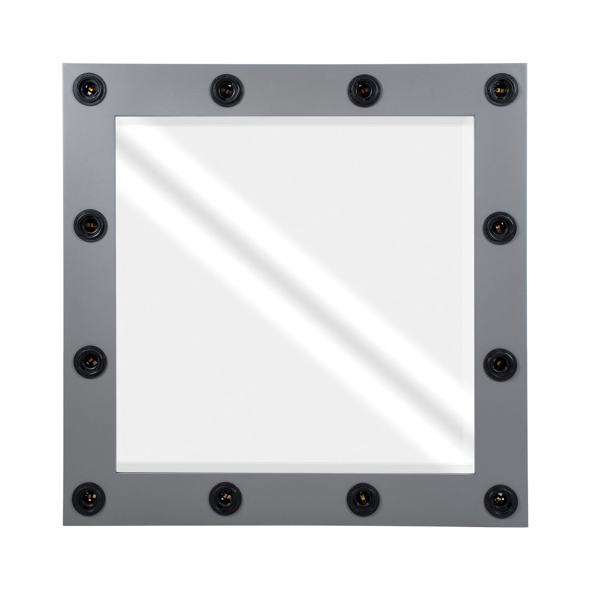 GloboStar® MAKEUP MIRROR-80x80-6 Μοντέρνος Καθρέπτης Μακιγιάζ με Πλαίσιο Φυσικού Ξύλου με Διακόπτη On/Off 12 x E27 AC220-240V - Μ80 x Π7 x Υ80cm - Γκρι Ανθρακί - ledmania.gr