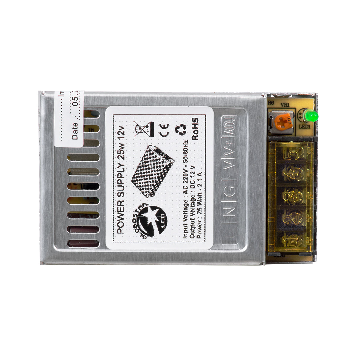 GloboStar® 73032 Μεταλλικό Τροφοδοτικό PELV για Προϊόντα LED 25W 2.1A - AC 220-240V σε DC 12V - IP20 L7.7 x W5 x H2.4cm - 3 Years Warranty - ledmania.gr