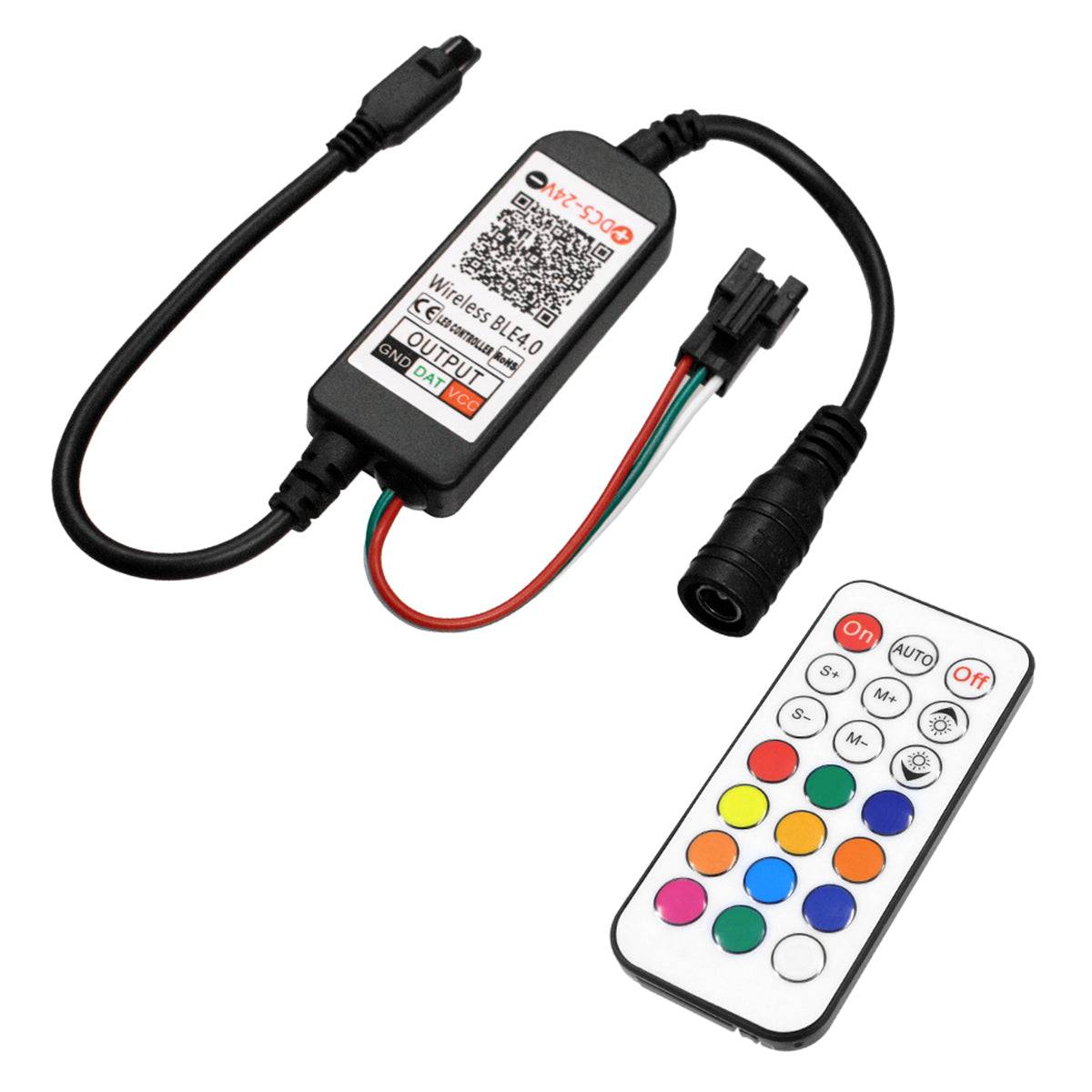 GloboStar® 73449 Ασύρματος Bluetooth LED RGBW Dream-Color Magic Digital Controller με Χειριστήριο IR για LED Digital RGBW Προϊόντα DC 5-24V Max 2048 IC - ledmania.gr