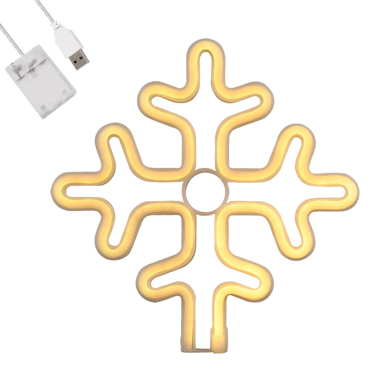 GloboStar® 78582 Φωτιστικό Ταμπέλα Φωτεινή Επιγραφή NEON LED Σήμανσης SNOWFLAKE 5W με Καλώδιο Τροφοδοσίας USB - Μπαταρίας 3xAAA (Δεν Περιλαμβάνονται) - Θερμό Λευκό 2700K - ledmania.gr