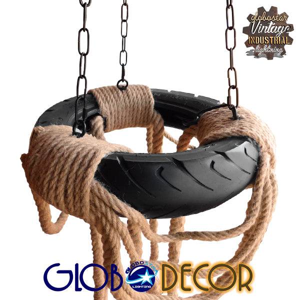 GloboStar® RUNNER 01115 Vintage Industrial Κρεμαστό Φωτιστικό Οροφής Πολύφωτο Μαύρο με Μπεζ Σχοινί Φ45 x Y60cm - ledmania.gr
