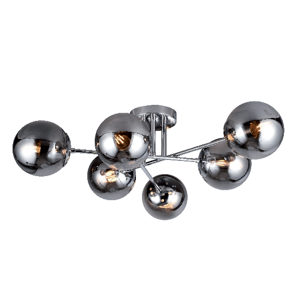 ERMINA CEILING LAMP 6xE14 CHROME/SMOKED GLASS - ledmania.gr