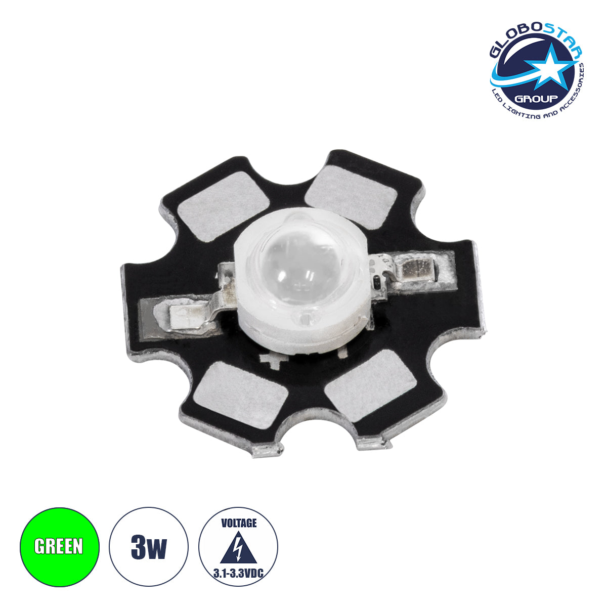 GloboStar® 73750 High Power Star LED - Υψηλής Ισχύος Star LED 3W DC 3.2V Πράσινο Φ2 x Υ0.6cm - 2 Χρόνια Εγγύηση - ledmania.gr