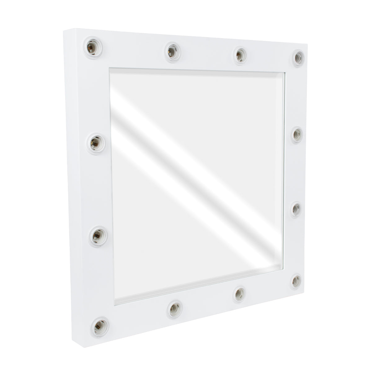 GloboStar® MAKEUP MIRROR-80x80-4 Μοντέρνος Καθρέπτης Μακιγιάζ με Πλαίσιο Φυσικού Ξύλου με Διακόπτη On/Off 12 x E27 AC220-240V - Μ80 x Π7 x Υ80cm - Λευκή Λάκα - ledmania.gr