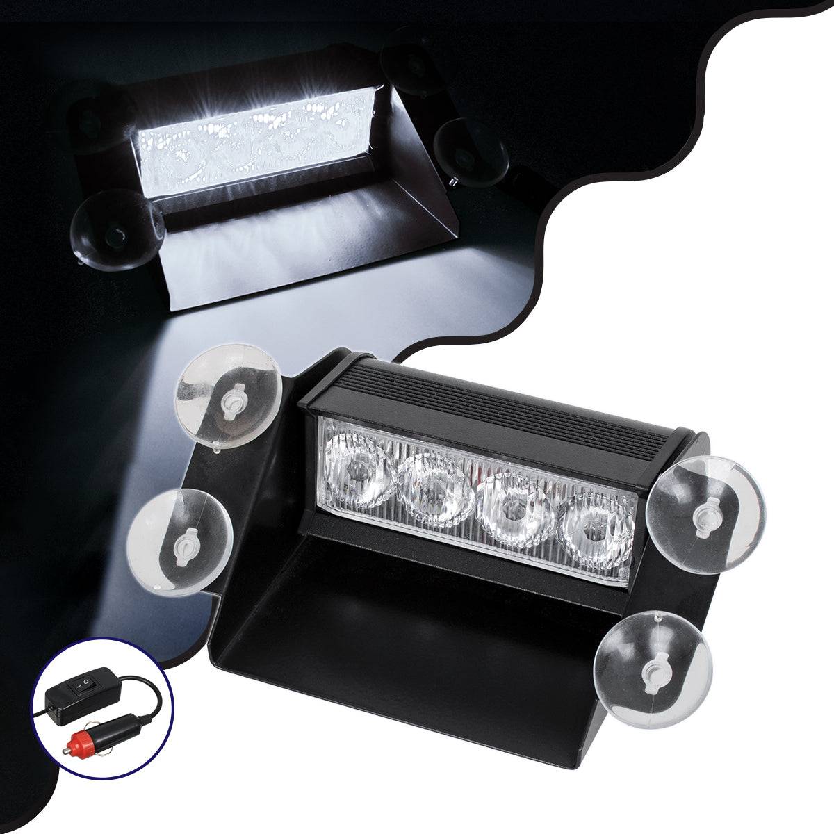 GloboStar® 85104 PRO Series Μπάρα Σήμανσης με Βεντούζες Στήριξης για Παρμπρίζ Οχήματος Ασθενοφόρου για Αυτοκίνητα & Φορτηγά 9 Προγραμμάτων Φωτισμού STROBE LED SMD 4W DC 10-30V IP20 Ψυχρό Λευκό 6000K - ledmania.gr