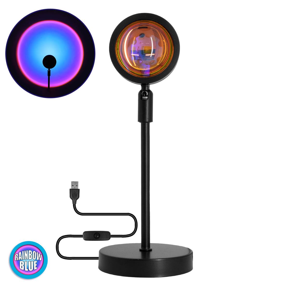 GloboStar® 00812 Μοντέρνο Minimal Επιτραπέζιο Φωτιστικό Μεταλλικό Μονόφωτο LED 12W DC 5V με Projector LENS Ειδικού Εφέ & Καλώδιο Τροφοδοσίας USB Rotation Head 180° RAINBOW BLUE - ledmania.gr