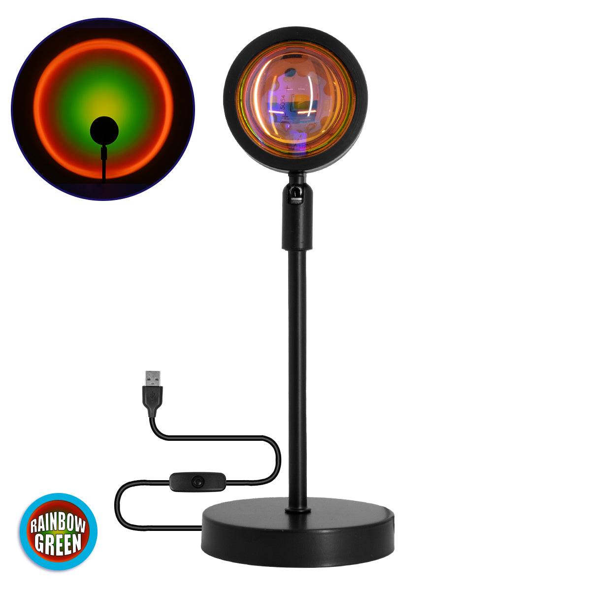 GloboStar® 00816 Μοντέρνο Minimal Επιτραπέζιο Φωτιστικό Μεταλλικό Μονόφωτο LED 12W DC 5V με Projector LENS Ειδικού Εφέ & Καλώδιο Τροφοδοσίας USB Rotation Head 180° RAINBOW GREEN - ledmania.gr