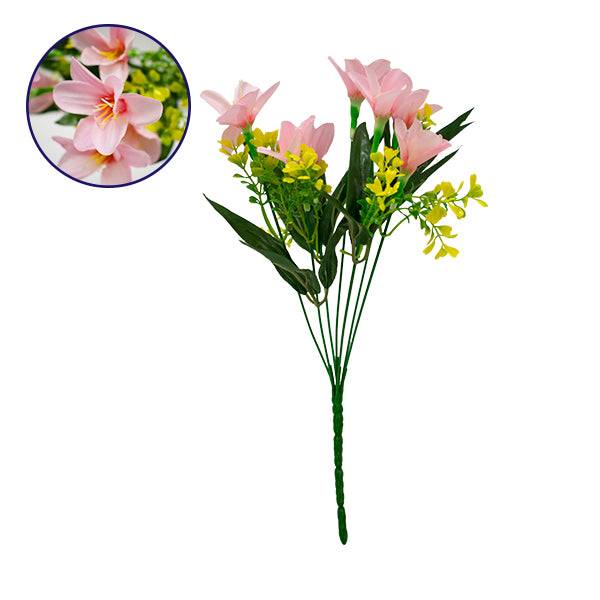 GloboStar® 09083 Τεχνητό Φυτό Διακοσμητικό Μπουκέτο Rain Lily Ροζ M15cm x Υ33cm Π15cm με 7 Κλαδάκια - ledmania.gr