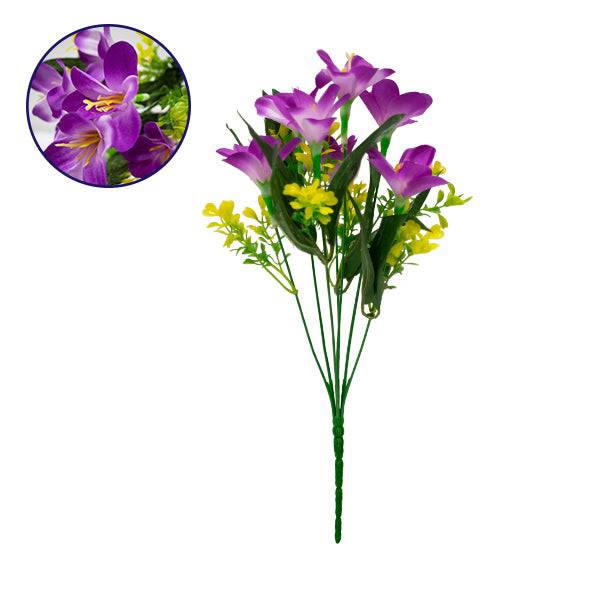 GloboStar® 09084 Τεχνητό Φυτό Διακοσμητικό Μπουκέτο Rain Lily Μωβ M15cm x Υ33cm Π15cm με 7 Κλαδάκια - ledmania.gr