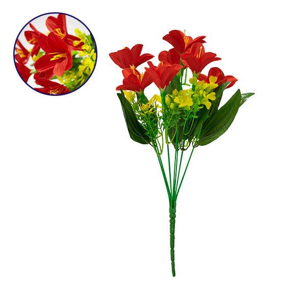 GloboStar® 09085 Τεχνητό Φυτό Διακοσμητικό Μπουκέτο Rain Lily Κόκκινο M15cm x Υ33cm Π15cm με 7 Κλαδάκια - ledmania.gr
