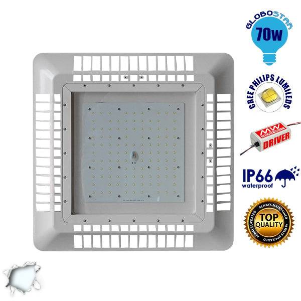 GloboStar® 115089 Φωτιστικό Οροφής για Βενζινάδικα Gas Station 70W AC 230V 9800lm 60° Αδιάβροχο IP65 Ψυχρό Λευκό 5000K - ledmania.gr