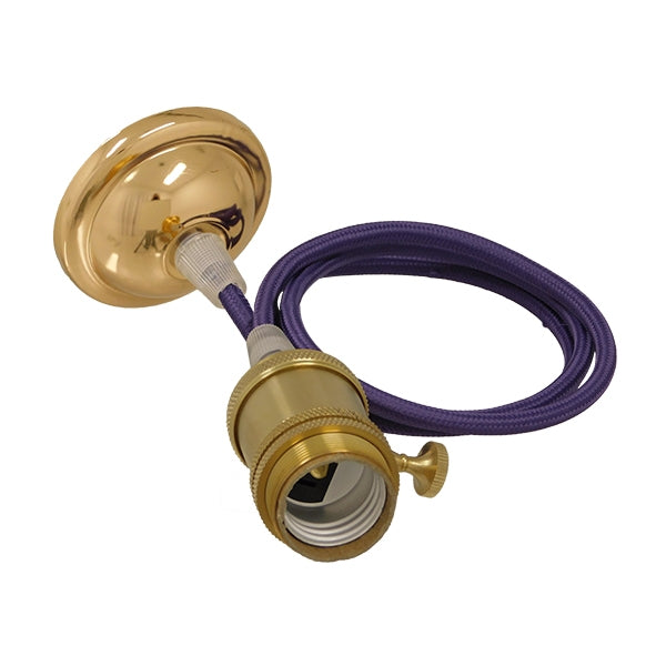 GloboStar® 115103 Κρεμαστό Φωτιστικό Οροφής Ανάρτηση με Χρυσή Μεταλλική Βάση - Υφασμάτινο Μωβ Καλώδιο και Χρυσό Μεταλλικό Ντουί Ε27 - ledmania.gr