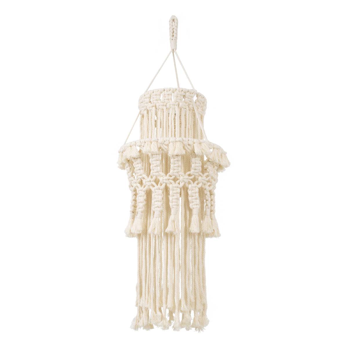 GloboStar® 36200 ETHIOPIA Καπέλο Φωτιστικού Boho - Μακραμέ Πλεκτό Χειροποίητο Μπεζ Υφασμάτινο με Σχοινί Φ30 x Υ90cm - ledmania.gr