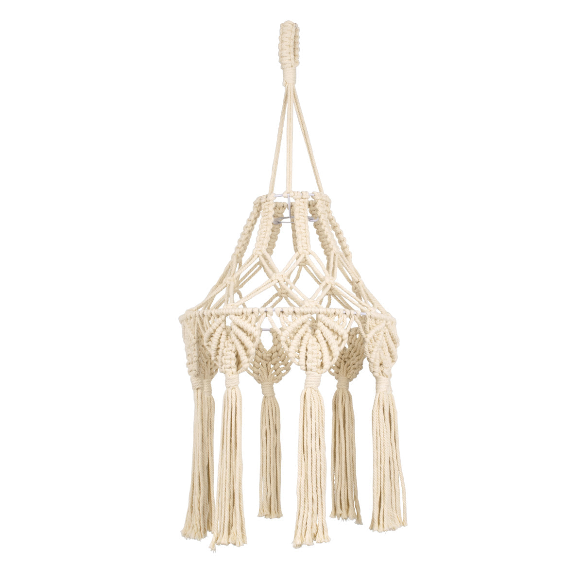 GloboStar® 36201 MOROCCO Καπέλο Φωτιστικού Boho - Μακραμέ Πλεκτό Χειροποίητο Μπεζ Υφασμάτινο με Σχοινί Φ30 x Υ70cm - ledmania.gr