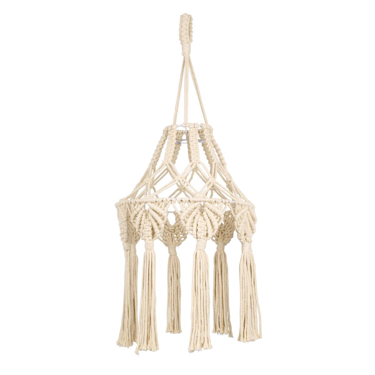 GloboStar® 36201 MOROCCO Καπέλο Φωτιστικού Boho - Μακραμέ Πλεκτό Χειροποίητο Μπεζ Υφασμάτινο με Σχοινί Φ30 x Υ70cm - ledmania.gr